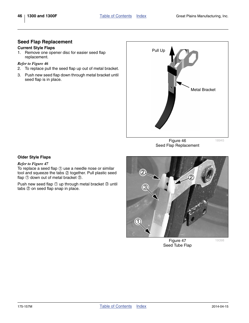 Seed flap replacement, Current style flaps, Older style flaps | Great Plains 1300 13-Foot Operator Manual User Manual | Page 50 / 78