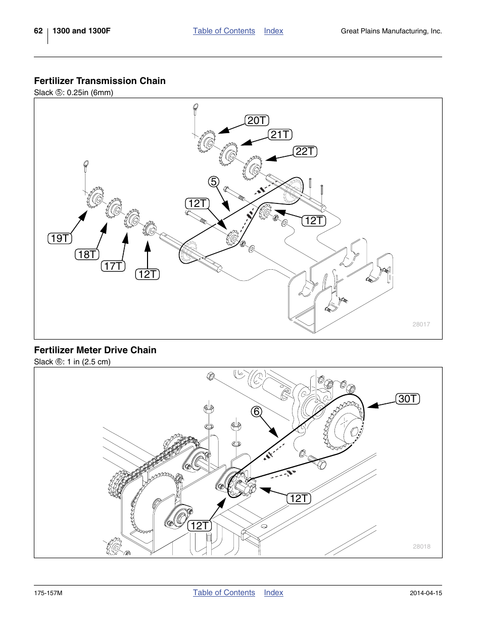 Fertilizer transmission chain, Fertilizer meter drive chain | Great Plains 1300 13-Foot Operator Manual User Manual | Page 66 / 78