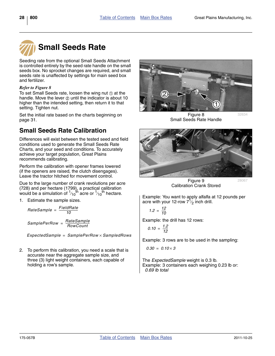 Small seeds rate, Small seeds rate calibration, Small seeds rate small seeds rate calibration | Great Plains 800 Material Rate User Manual | Page 30 / 62