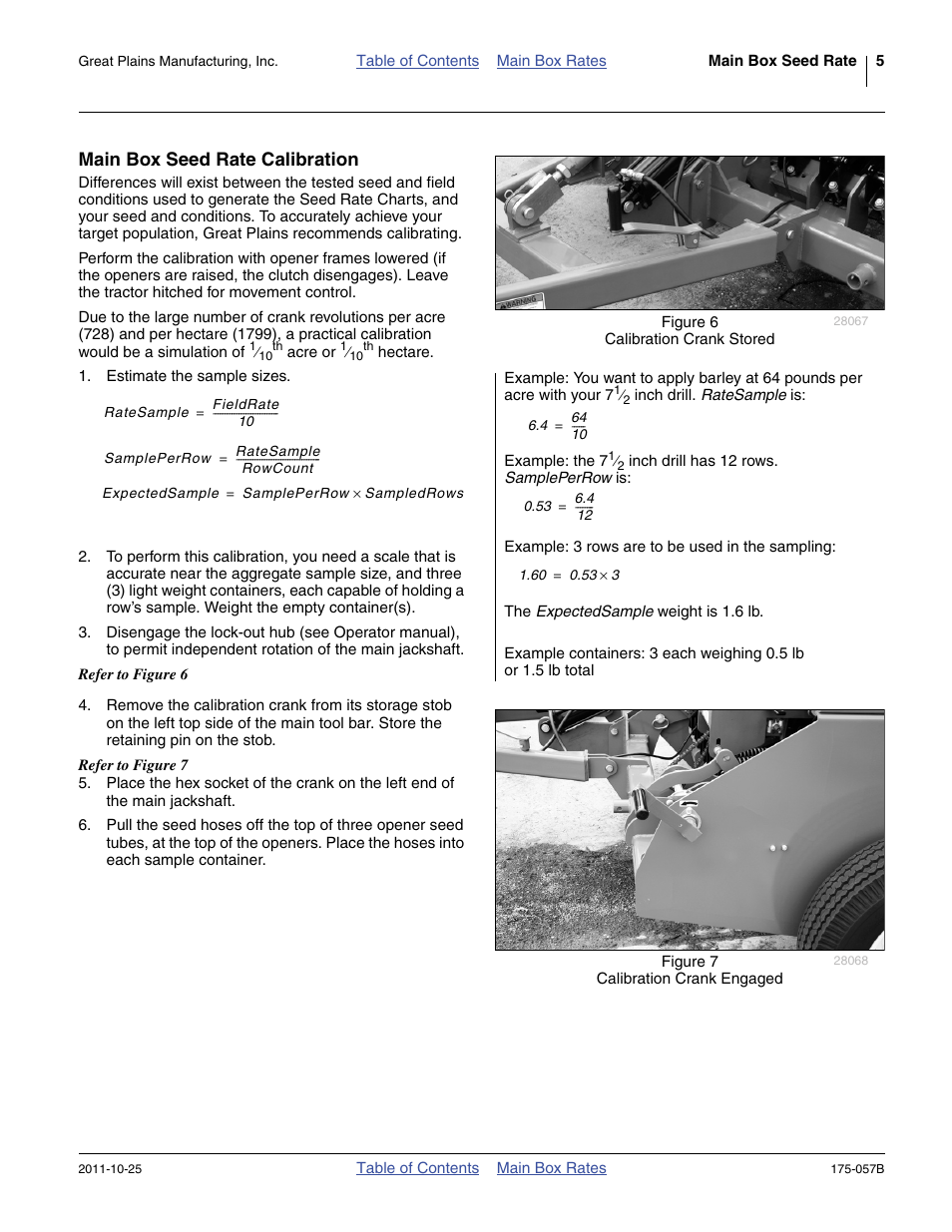 Main box seed rate calibration | Great Plains 800 Material Rate User Manual | Page 7 / 62