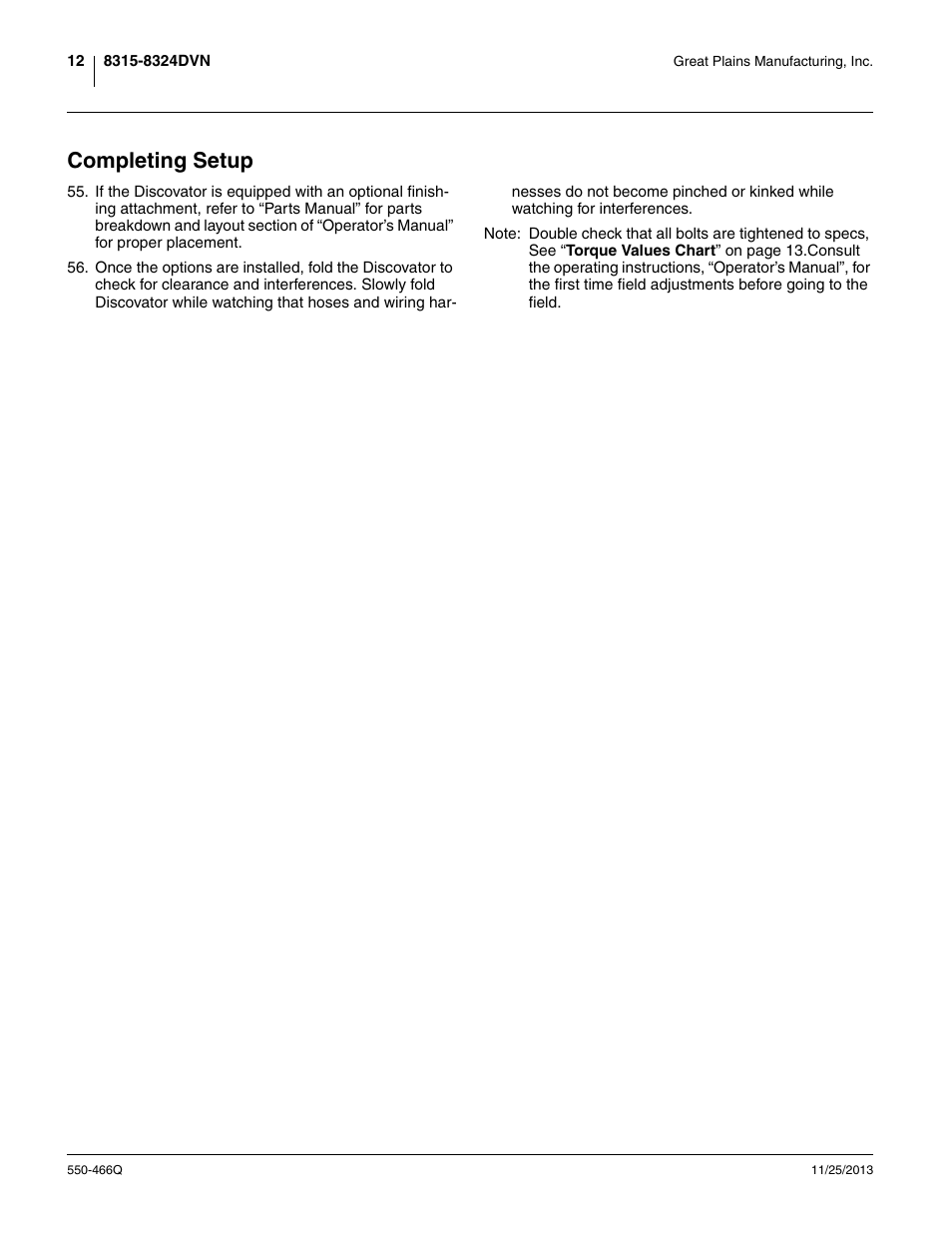 Completing setup | Great Plains DVN8324 Predelivery Manual User Manual | Page 16 / 50