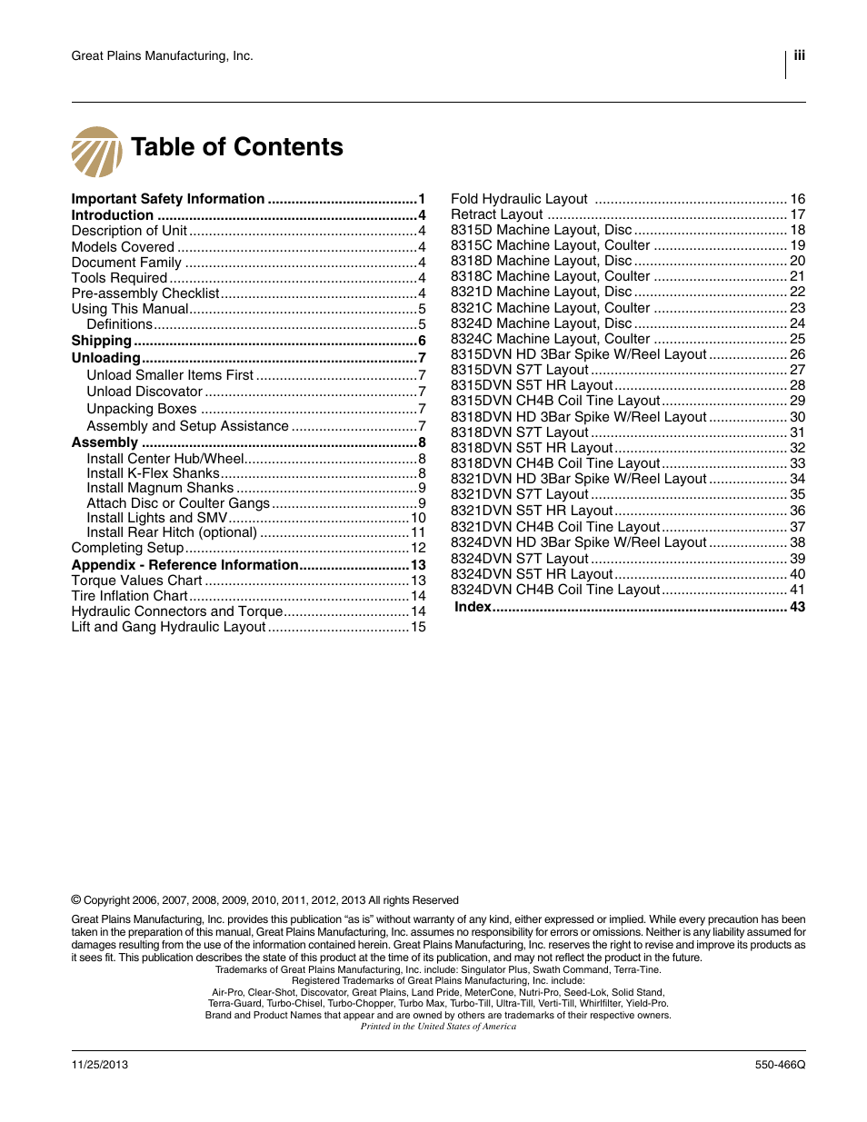 Great Plains DVN8324 Predelivery Manual User Manual | Page 3 / 50