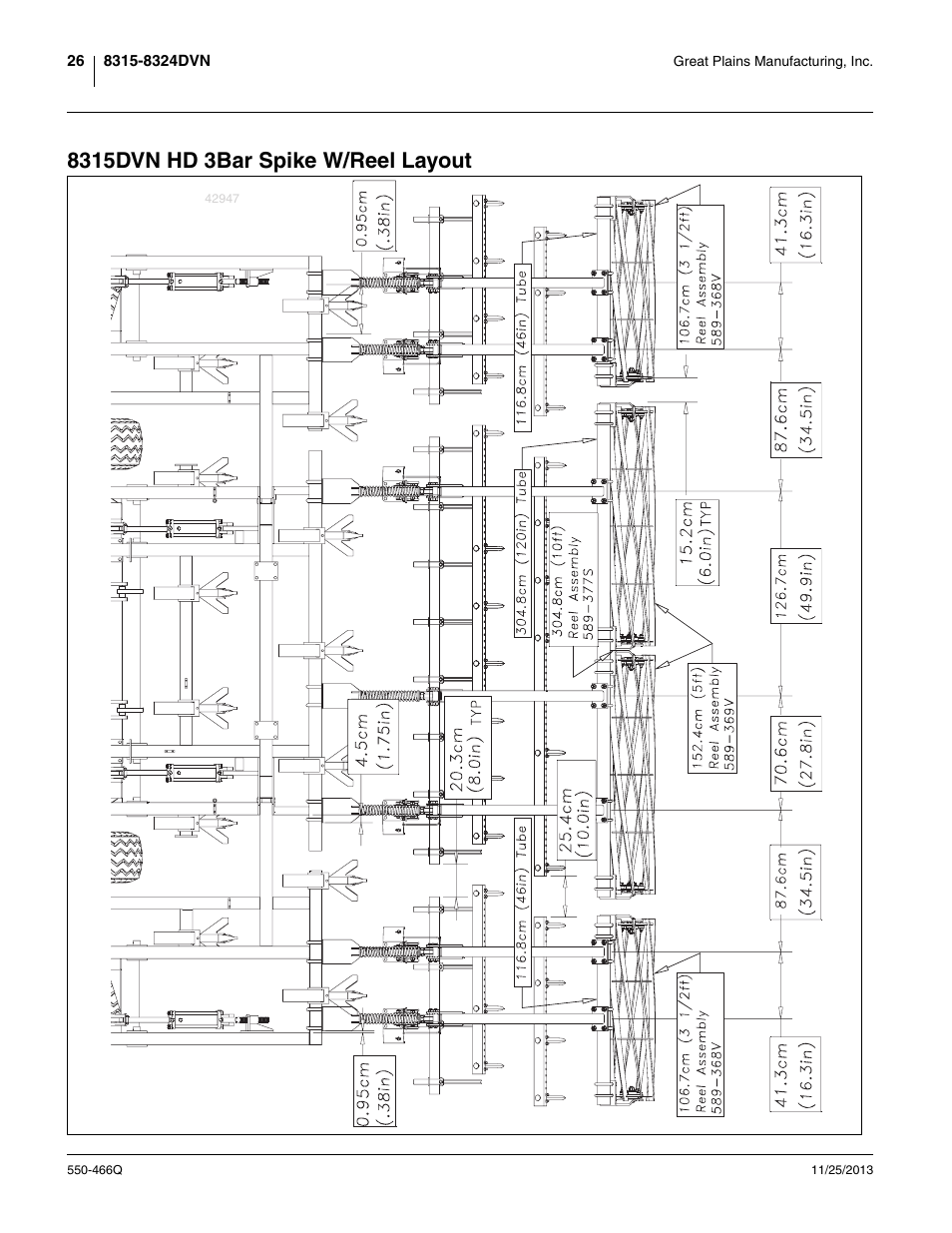 8315dvn hd 3bar spike w/reel layout | Great Plains DVN8324 Predelivery Manual User Manual | Page 30 / 50