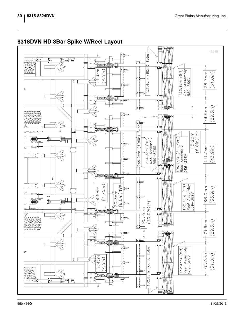 8318dvn hd 3bar spike w/reel layout | Great Plains DVN8324 Predelivery Manual User Manual | Page 34 / 50