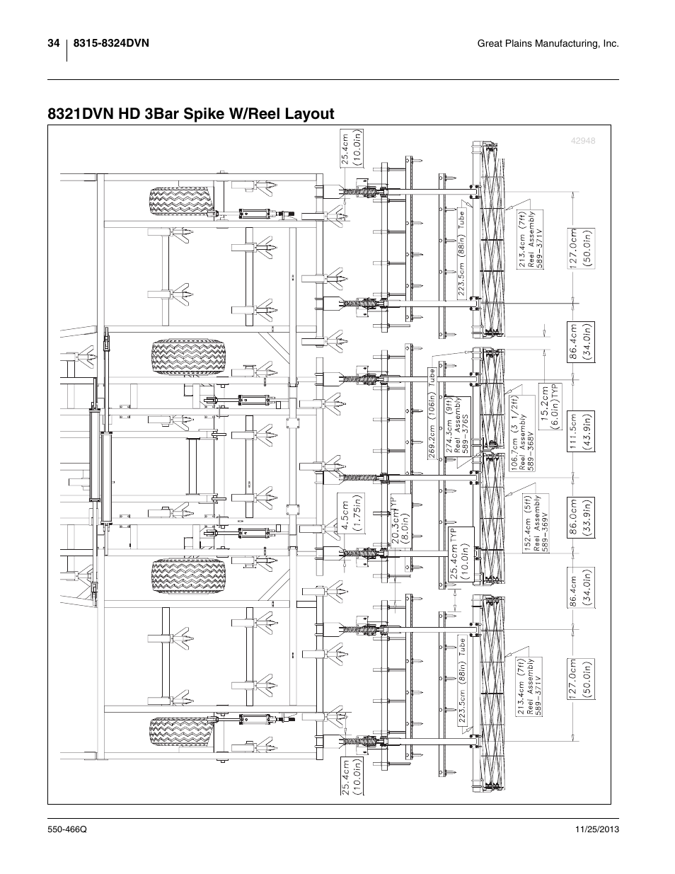 8321dvn hd 3bar spike w/reel layout | Great Plains DVN8324 Predelivery Manual User Manual | Page 38 / 50