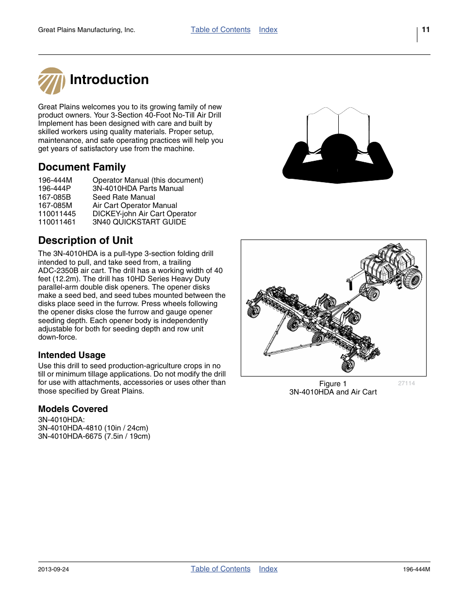Introduction, Document family, Description of unit | Intended usage, Models covered, Introduction document family description of unit, Intended usage models covered | Great Plains 3N4010HDA Operator Manual User Manual | Page 15 / 92