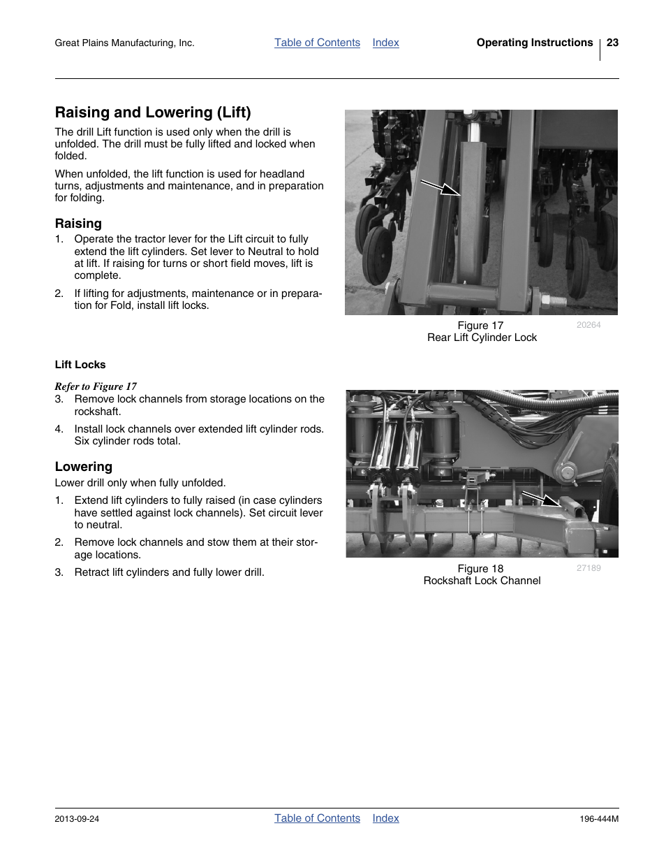 Raising and lowering (lift), Raising, Lowering | Raising lowering | Great Plains 3N4010HDA Operator Manual User Manual | Page 27 / 92