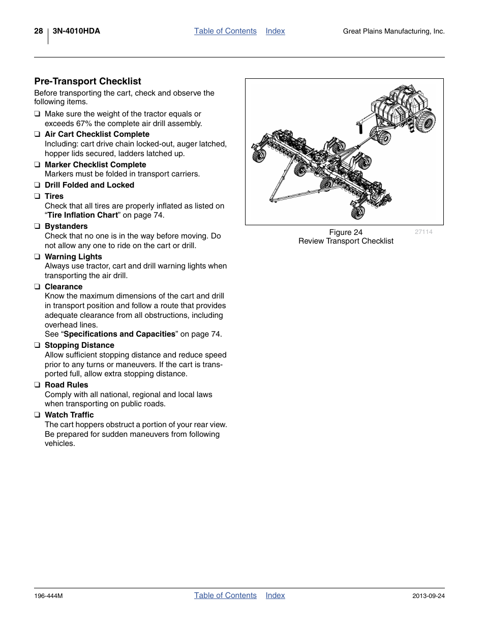 Pre-transport checklist | Great Plains 3N4010HDA Operator Manual User Manual | Page 32 / 92