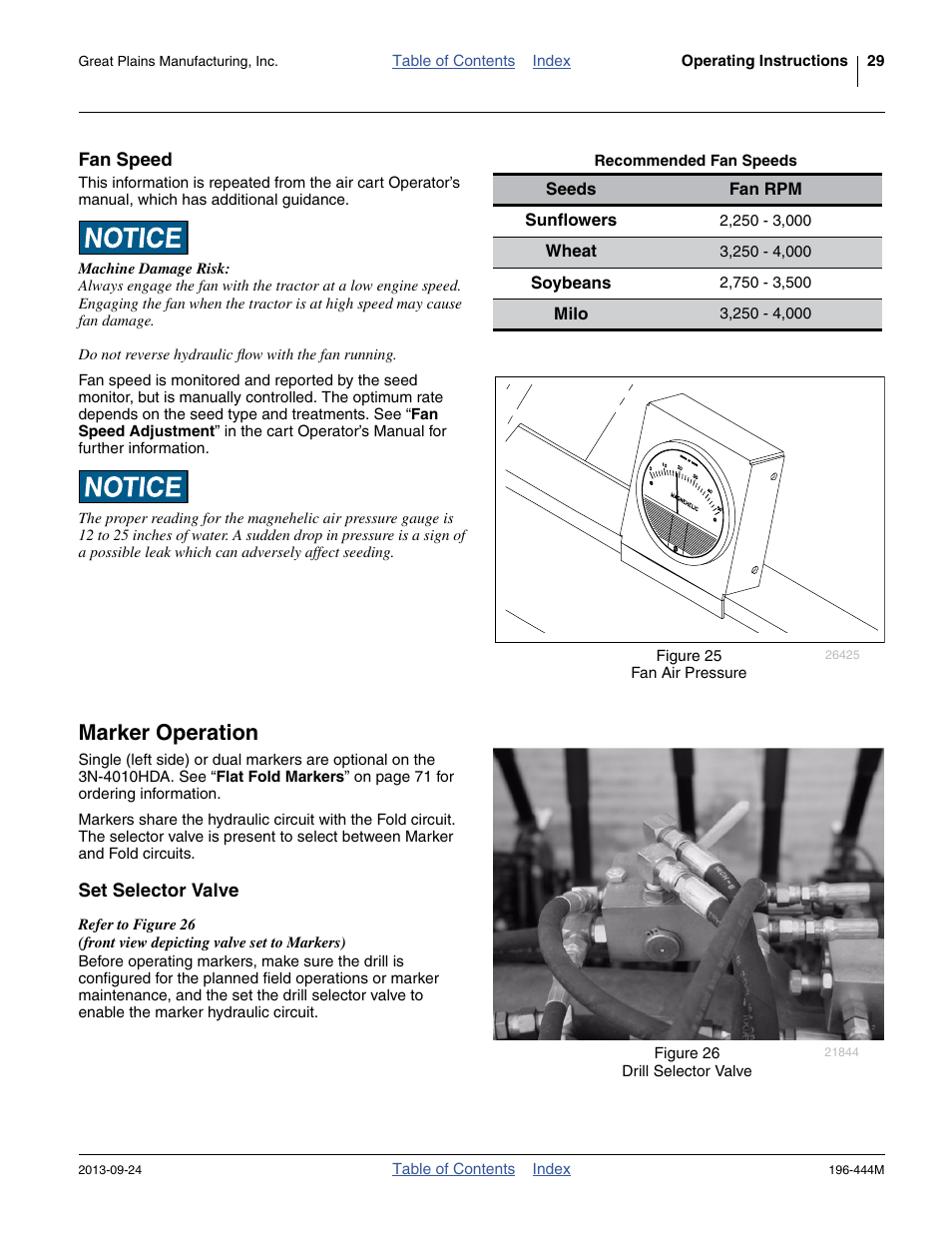 Fan speed, Recommended fan speeds, Marker operation | Set selector valve | Great Plains 3N4010HDA Operator Manual User Manual | Page 33 / 92
