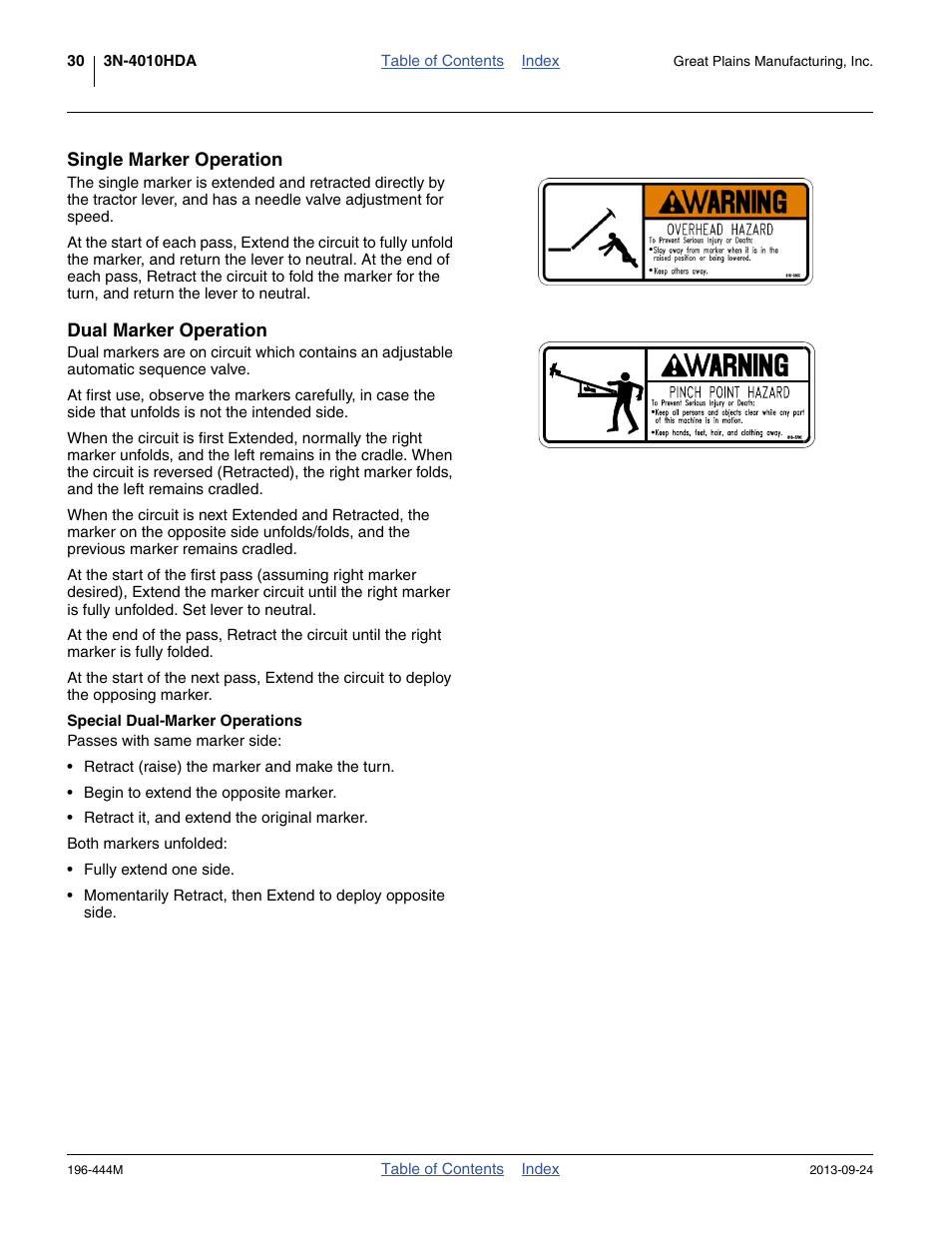 Single marker operation, Dual marker operation, Single marker operation dual marker operation | Great Plains 3N4010HDA Operator Manual User Manual | Page 34 / 92