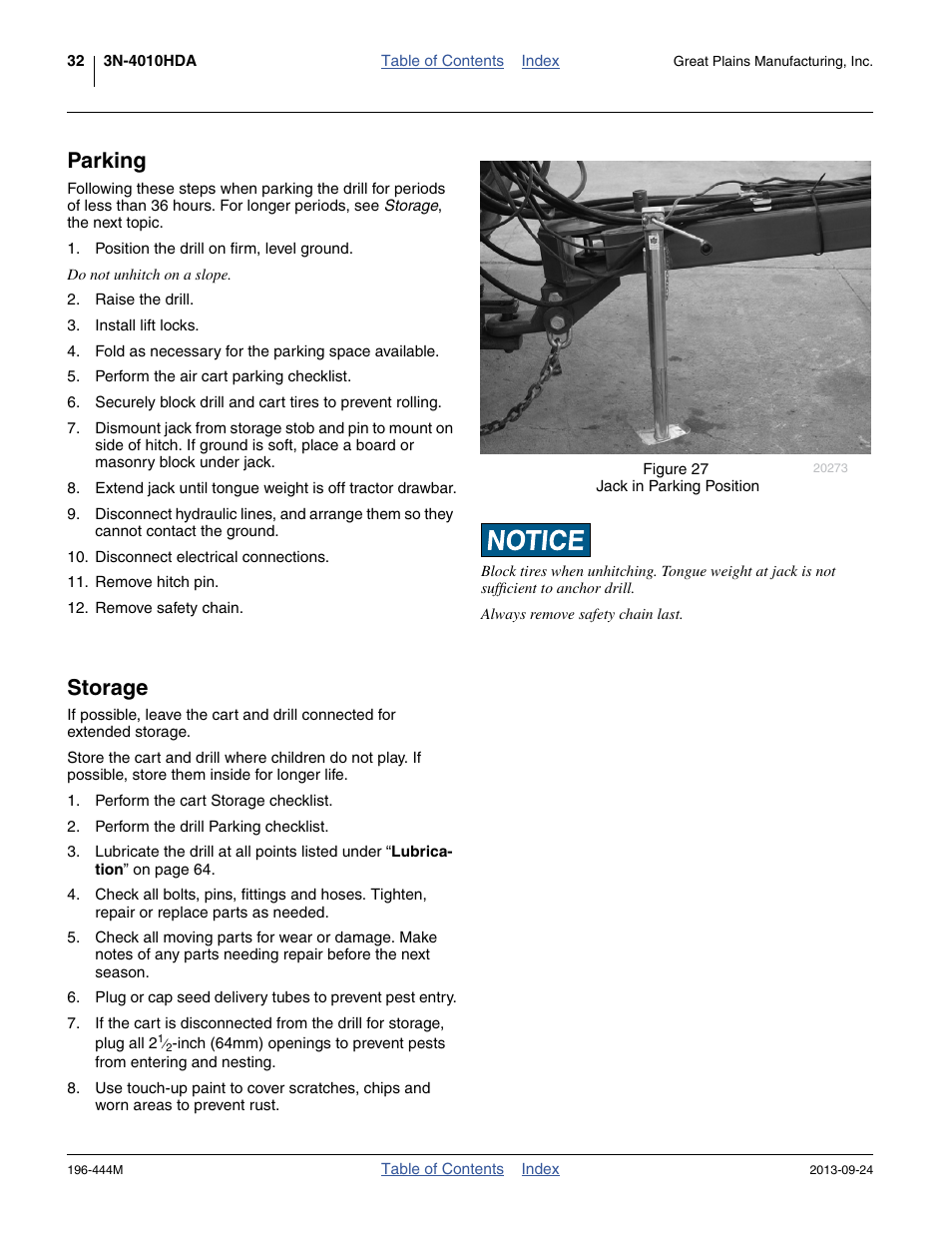 Parking, Storage, Parking storage | Great Plains 3N4010HDA Operator Manual User Manual | Page 36 / 92
