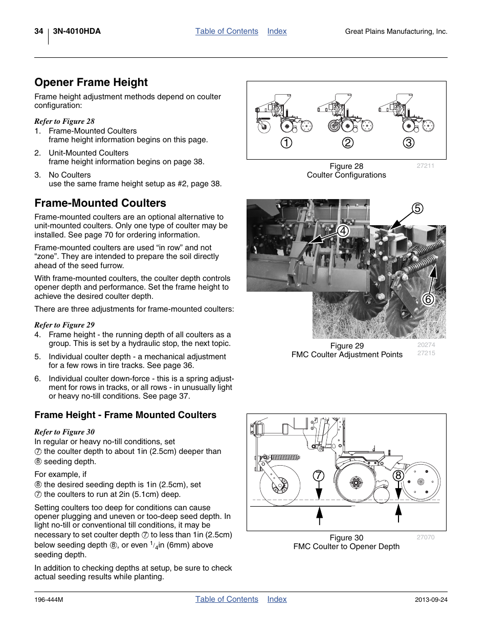 Opener frame height, Frame-mounted coulters, Frame height - frame mounted coulters | Opener frame height frame-mounted coulters | Great Plains 3N4010HDA Operator Manual User Manual | Page 38 / 92