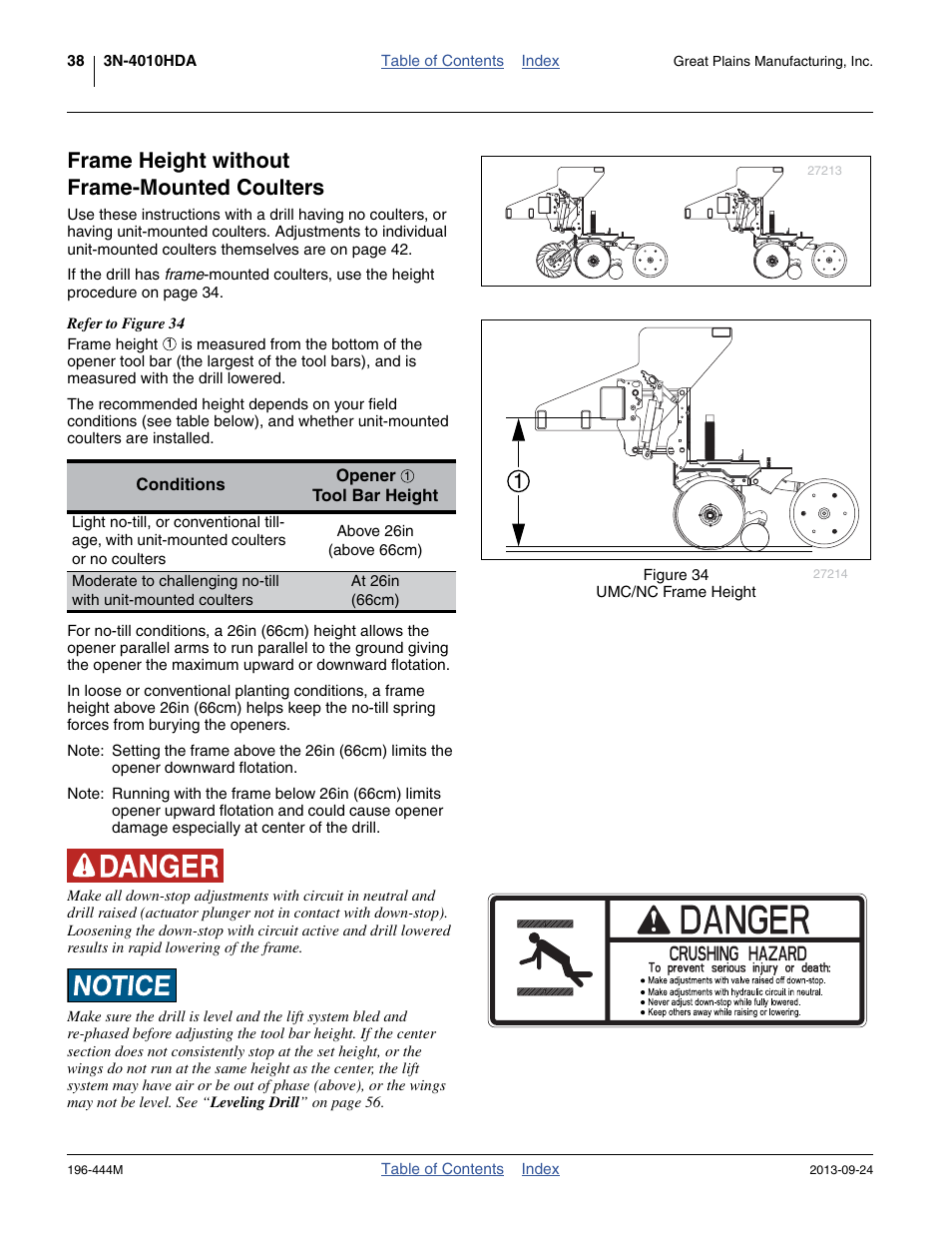 Frame height without frame-mounted coulters | Great Plains 3N4010HDA Operator Manual User Manual | Page 42 / 92