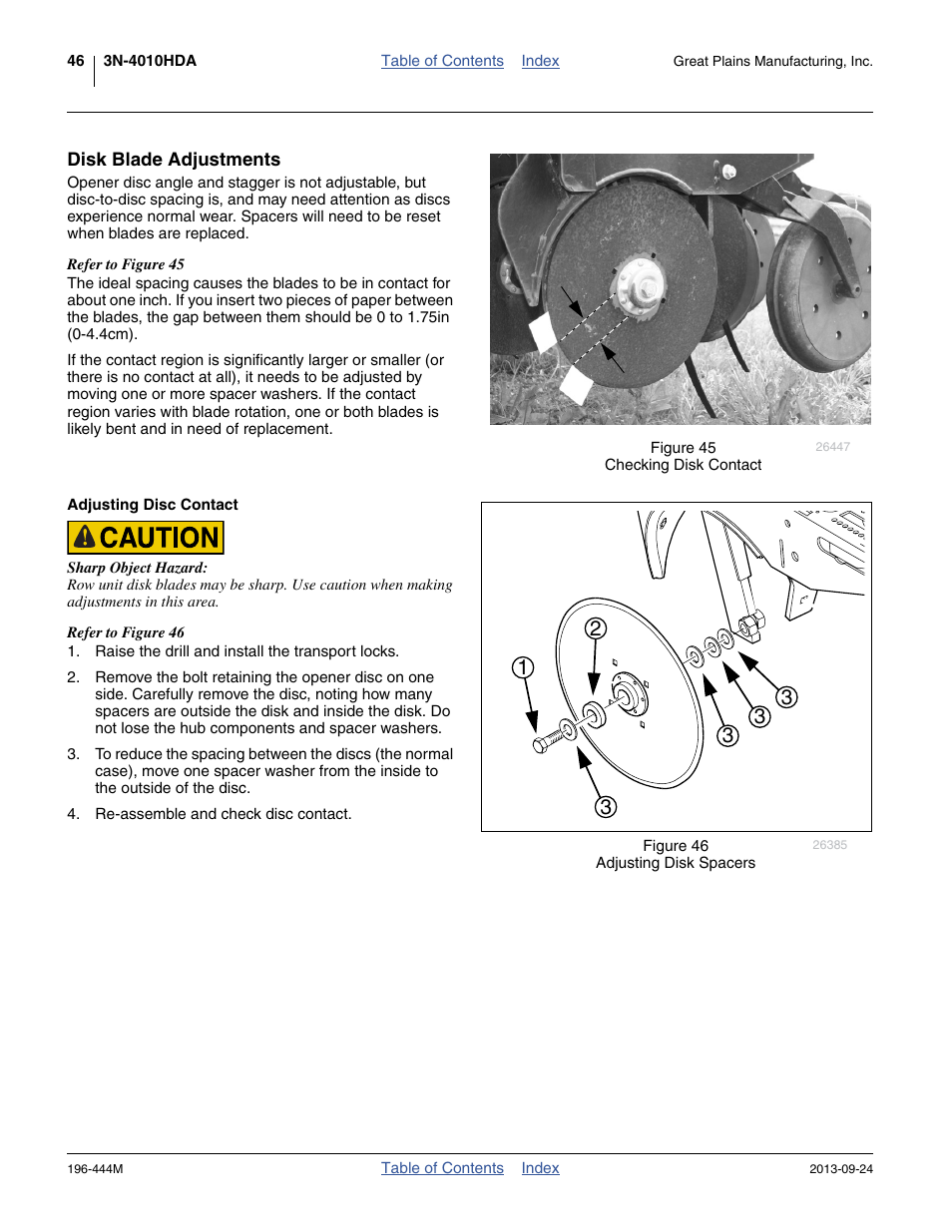 Disk blade adjustments, Disk blade adjustments (as ro | Great Plains 3N4010HDA Operator Manual User Manual | Page 50 / 92