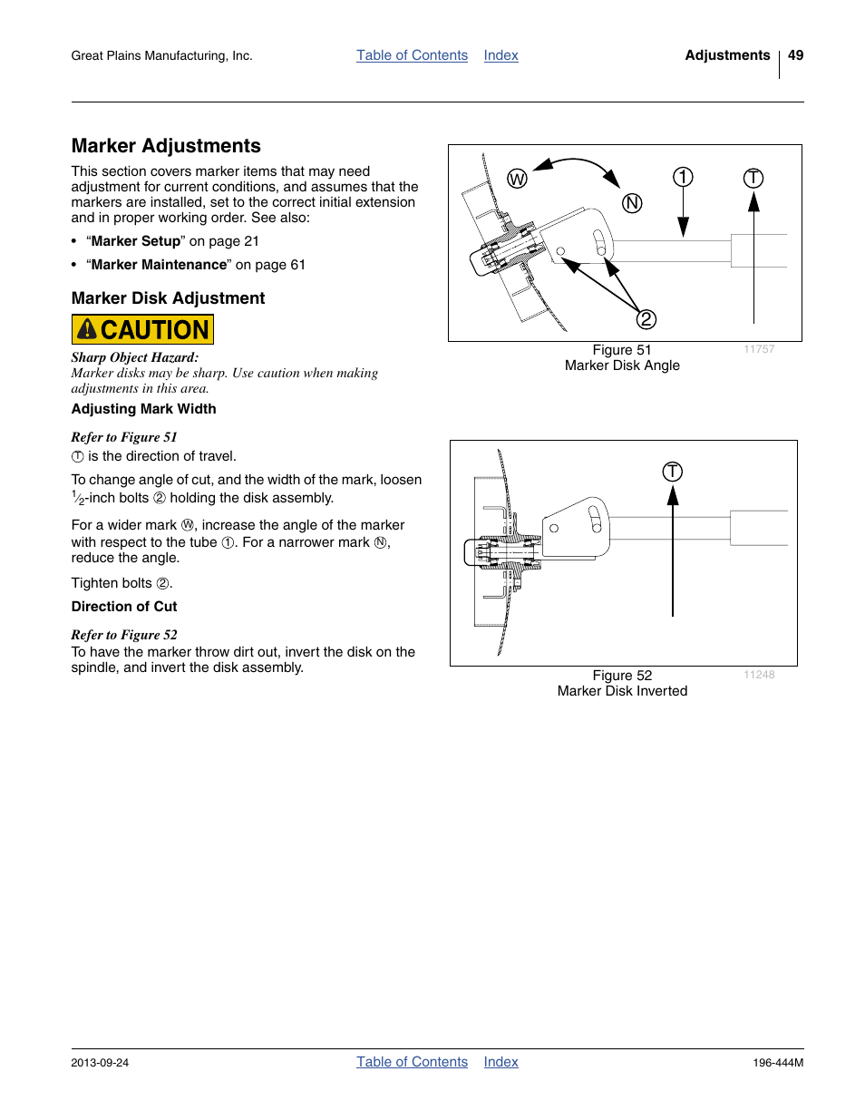 Marker adjustments, Marker disk adjustment | Great Plains 3N4010HDA Operator Manual User Manual | Page 53 / 92
