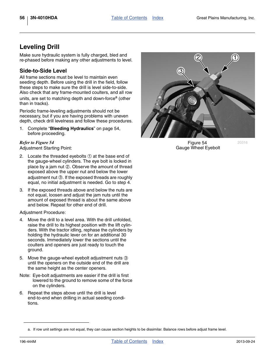 Leveling drill, Side-to-side level | Great Plains 3N4010HDA Operator Manual User Manual | Page 60 / 92