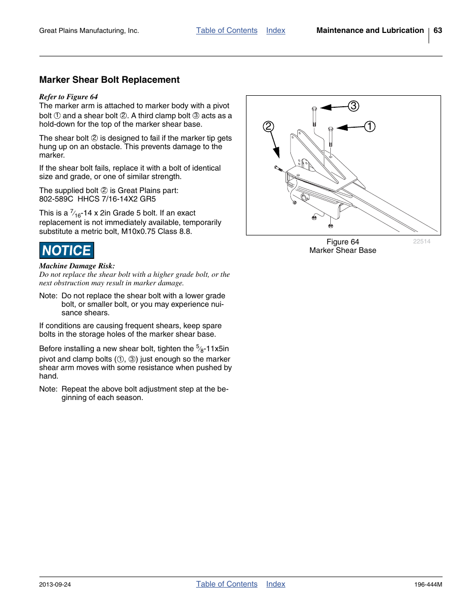 Marker shear bolt replacement | Great Plains 3N4010HDA Operator Manual User Manual | Page 67 / 92