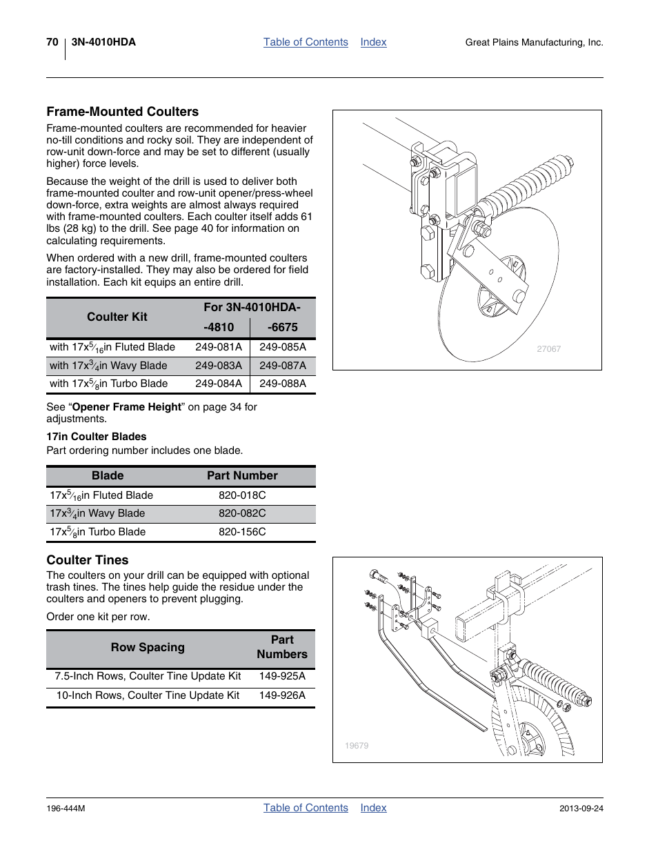 Frame-mounted coulters, Coulter tines, Frame-mounted coulters coulter tines | Great Plains 3N4010HDA Operator Manual User Manual | Page 74 / 92