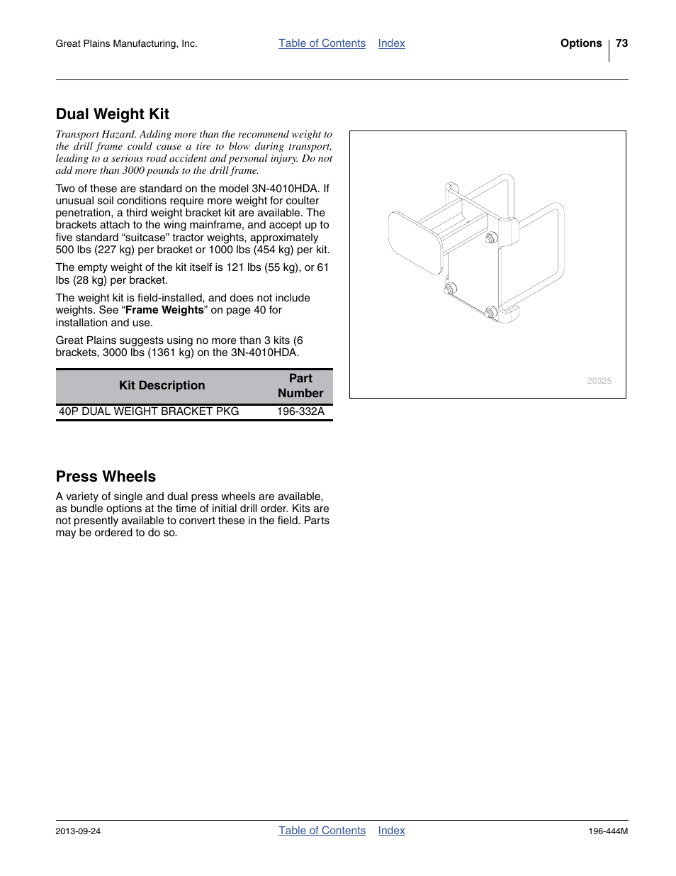 Dual weight kit, Press wheels, Dual weight kit press wheels | Great Plains 3N4010HDA Operator Manual User Manual | Page 77 / 92