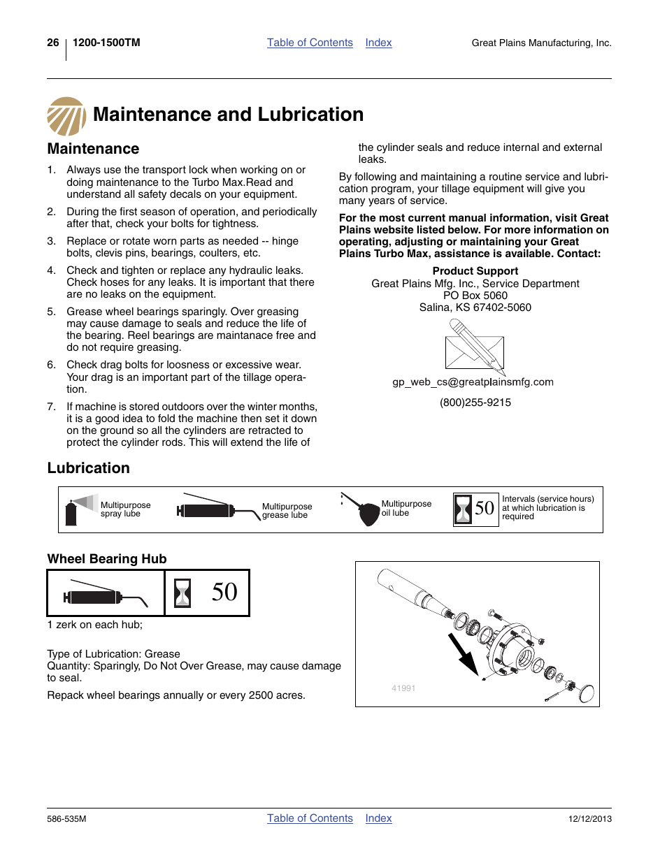 Maintenance and lubrication, Maintenance, Lubrication | Wheel bearing hub, Urbo max as indicated under “ lubrica | Great Plains 1500TM Operator Manual User Manual | Page 30 / 38