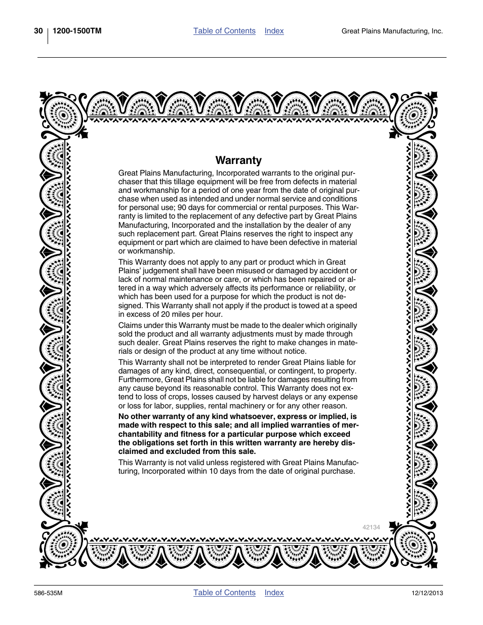 Warranty | Great Plains 1500TM Operator Manual User Manual | Page 34 / 38