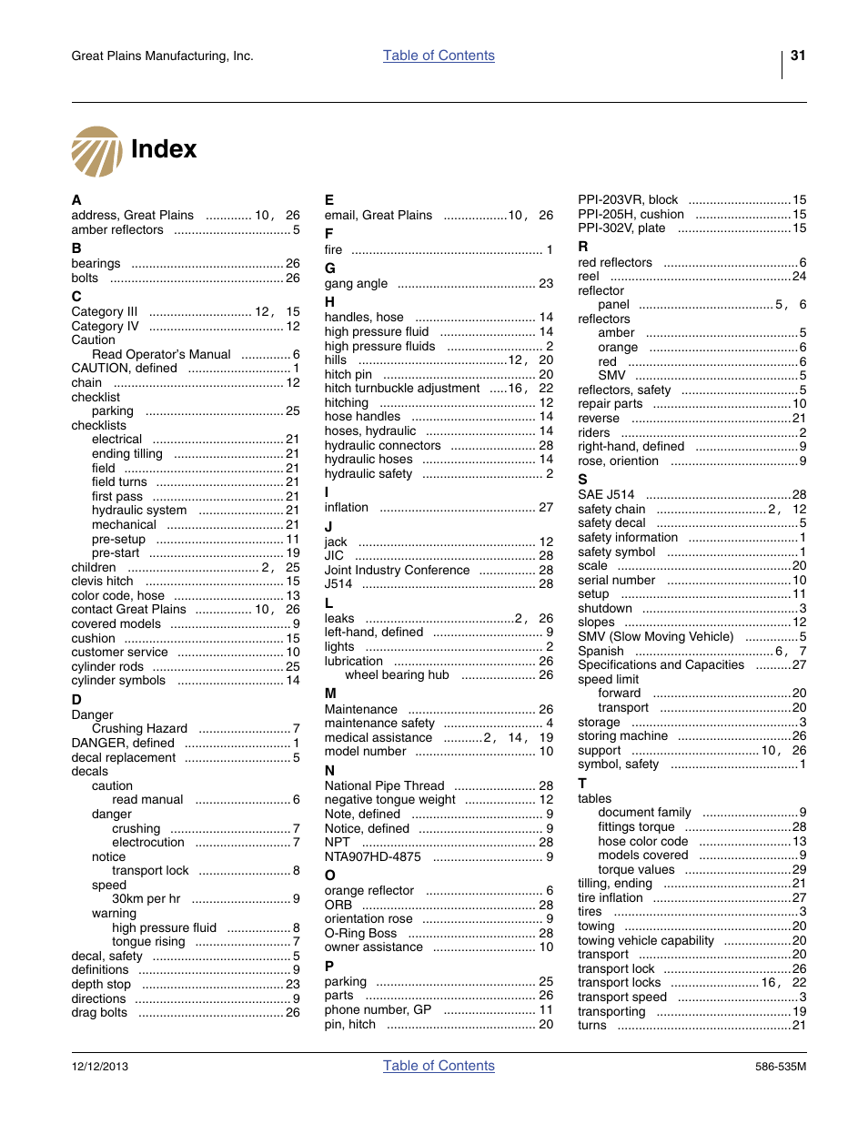 Index | Great Plains 1500TM Operator Manual User Manual | Page 35 / 38