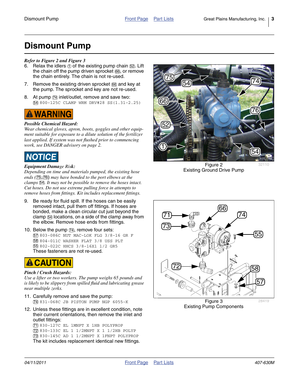 Dismount pump | Great Plains YP Fertilizer Ground Drive Update User Manual | Page 3 / 12