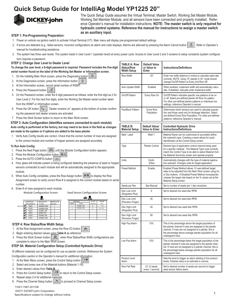 Great Plains YP1225-1820 18 Row 20 Inch Quick Start User Manual | 5 pages