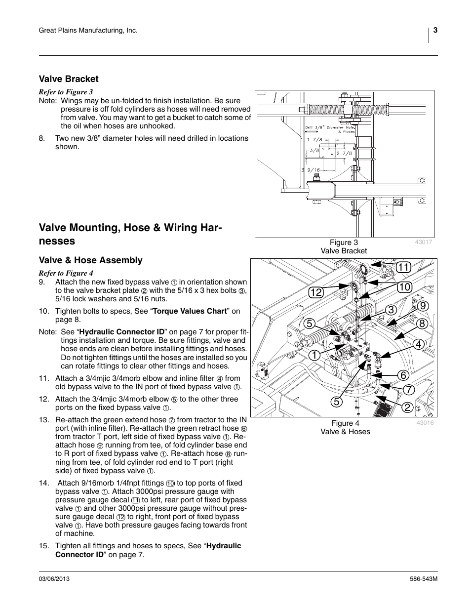 Valve bracket, Valve mounting, hose & wiring harnesses, Valve & hose assembly | Valve mounting, hose & wiring har- nesses | Great Plains 3000TM User Manual | Page 3 / 8