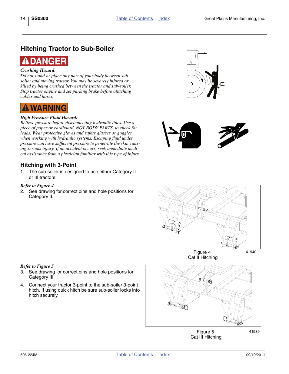 Hitching tractor to sub-soiler, Hitching with 3-point | Great Plains SS0300 Operator Manual User Manual | Page 18 / 46