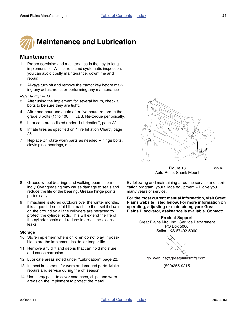 Maintenance and lubrication, Maintenance, Storage | Great Plains SS0300 Operator Manual User Manual | Page 25 / 46