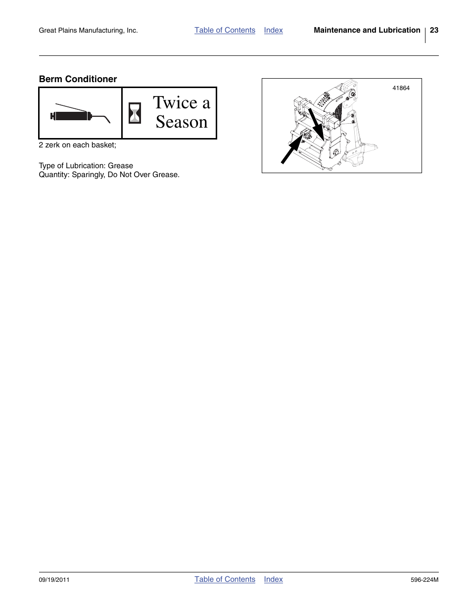 Berm conditioner, Twice a season | Great Plains SS0300 Operator Manual User Manual | Page 27 / 46