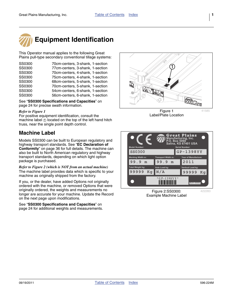 Equipment identification, Machine label, Equipment identification machine label | A1196x | Great Plains SS0300 Operator Manual User Manual | Page 5 / 46