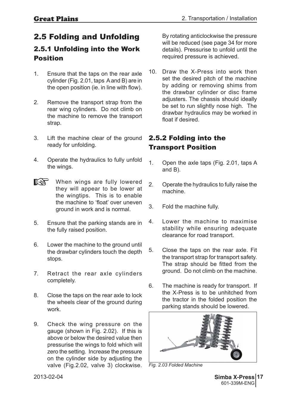 5 folding and unfolding | Great Plains Simba X-Press Operator Manual User Manual | Page 17 / 42