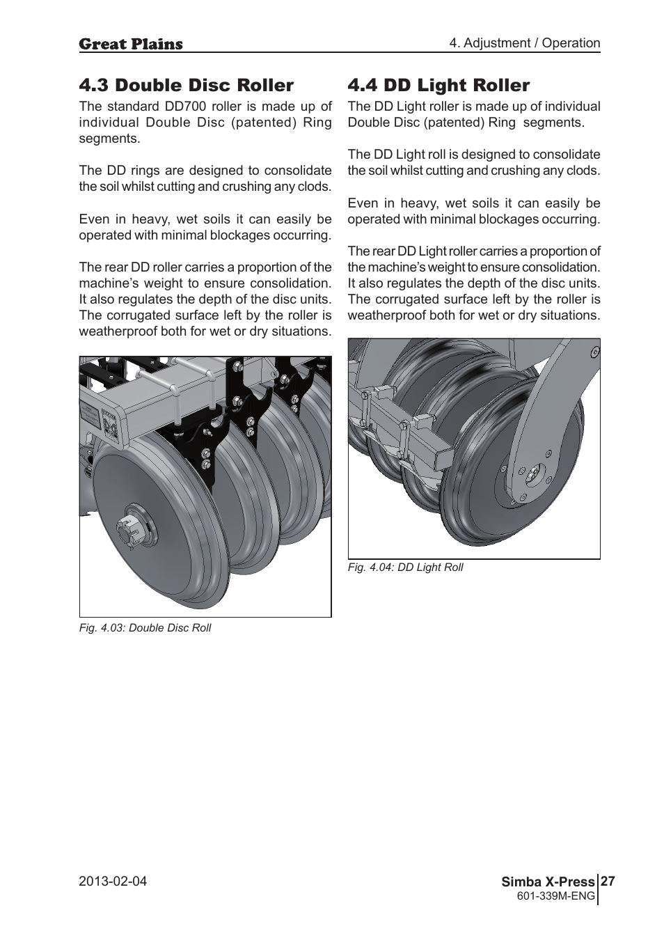 3 double disc roller, 4 dd light roller | Great Plains Simba X-Press Operator Manual User Manual | Page 27 / 42
