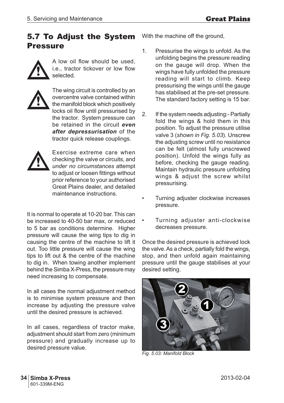 7 to adjust the system pressure | Great Plains Simba X-Press Operator Manual User Manual | Page 34 / 42