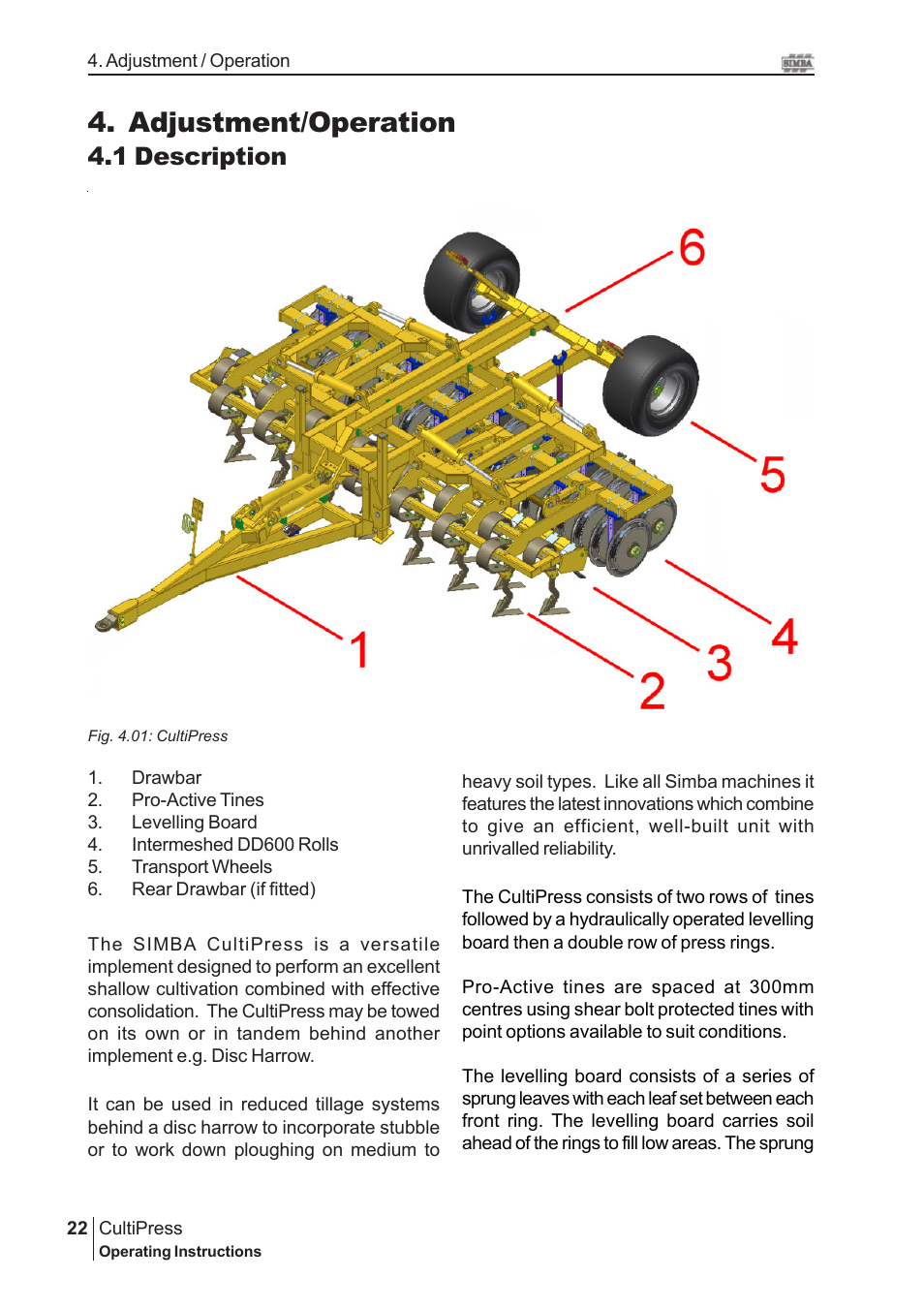 Adjustment/operation, 1 description | Great Plains P13114 2005 Operator Manual User Manual | Page 22 / 36