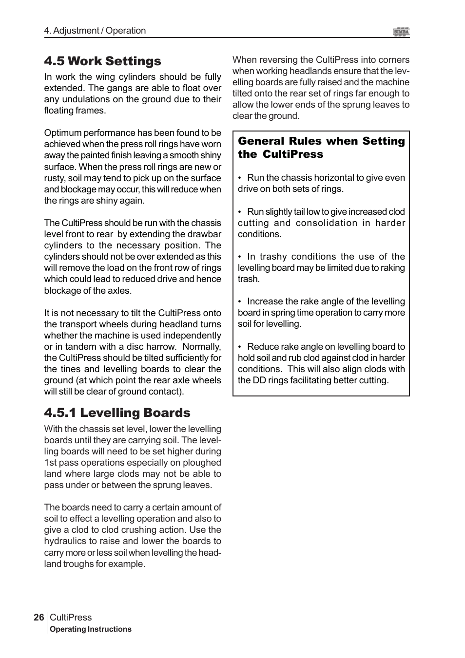 5 work settings, 1 levelling boards | Great Plains P13114 2005 Operator Manual User Manual | Page 26 / 36