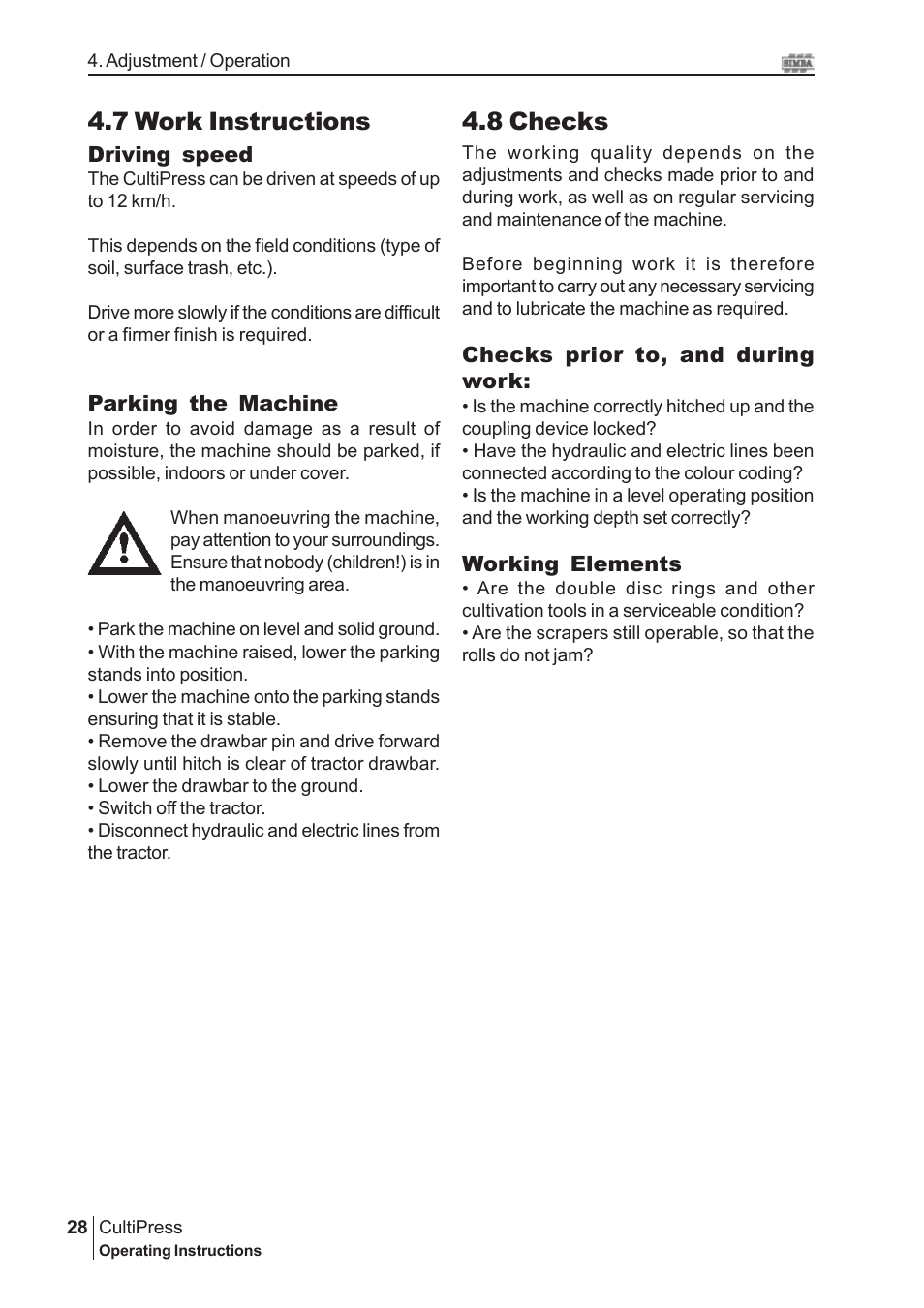 7 work instructions, 8 checks | Great Plains P13114 2005 Operator Manual User Manual | Page 28 / 36