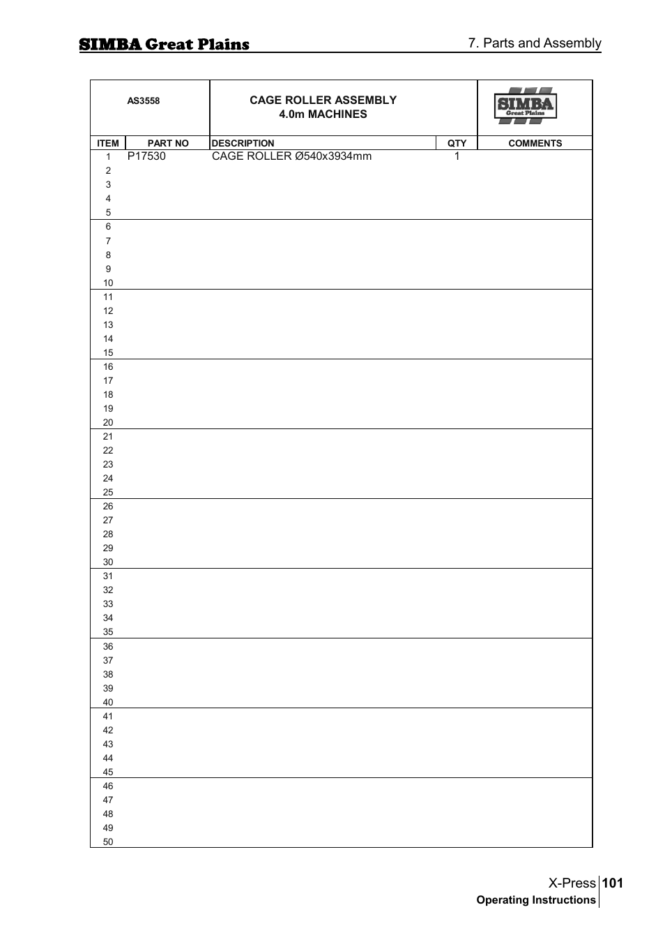 101 x-press, Parts and assembly | Great Plains P17917B Operator Manual User Manual | Page 101 / 136