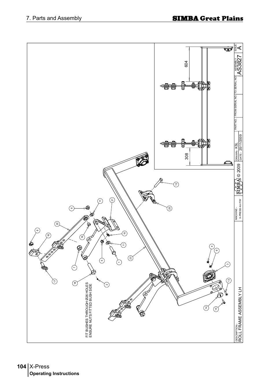 X-press, 104 7. parts and assembly, Aas 38 27 | Operating instructions, 2 00 9 s im b a | Great Plains P17917B Operator Manual User Manual | Page 104 / 136