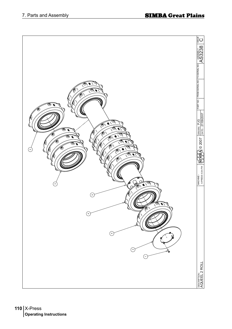 X-press, 110 7. parts and assembly, Cas 32 38 | Operating instructions, Si m b a, Aq u ee l 2 r o ll | Great Plains P17917B Operator Manual User Manual | Page 110 / 136