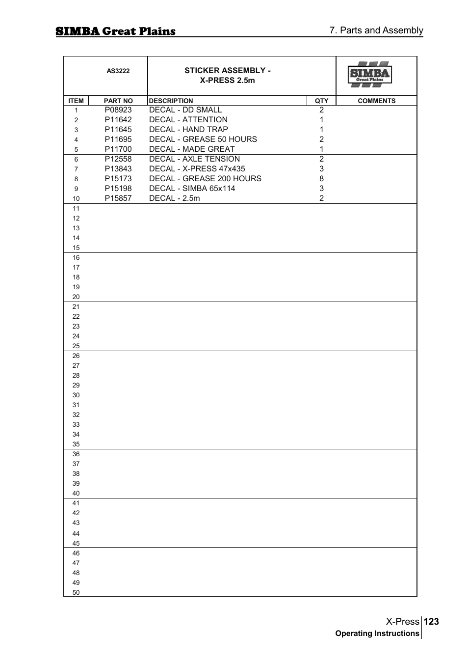 123 x-press, Parts and assembly | Great Plains P17917B Operator Manual User Manual | Page 123 / 136