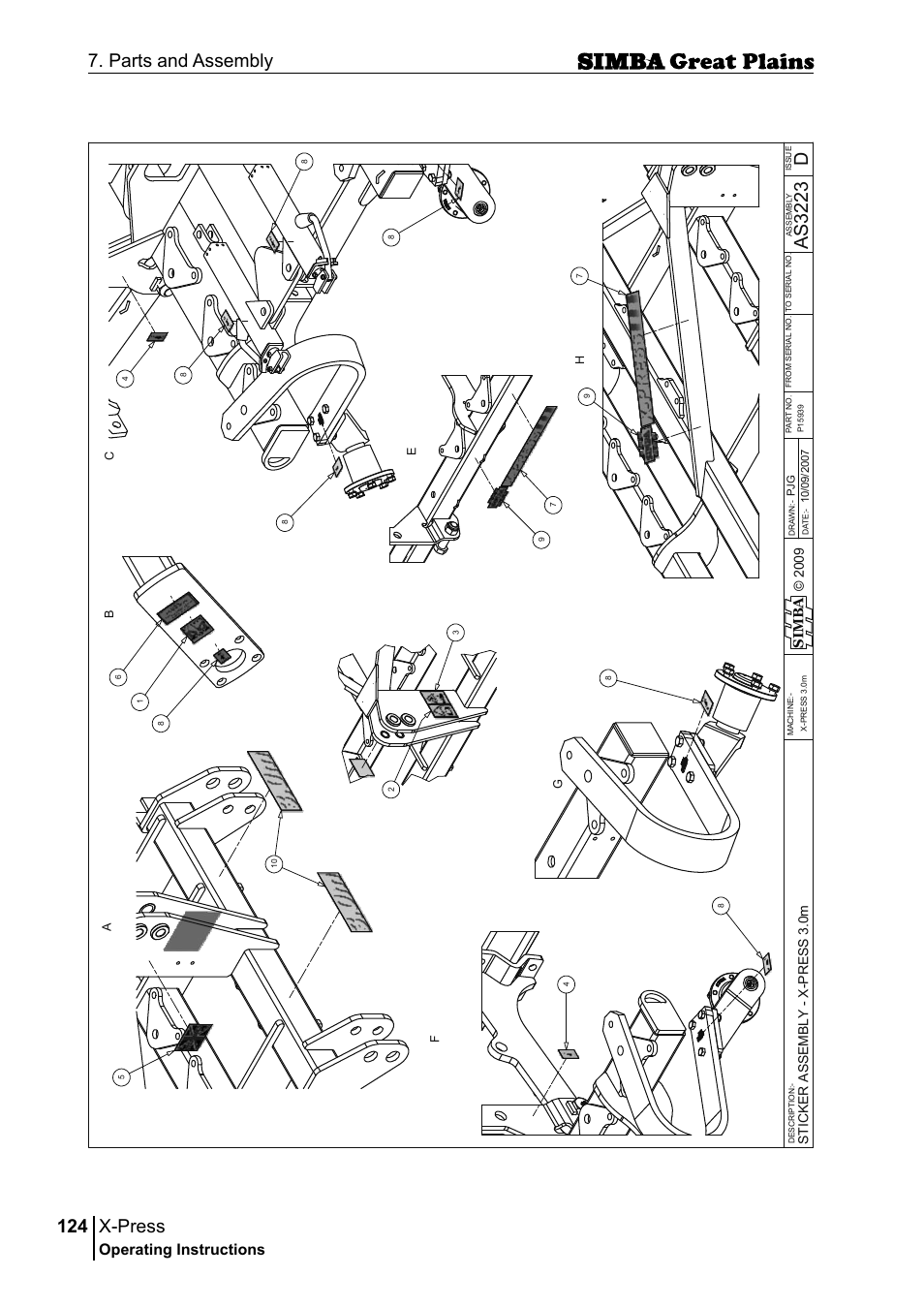 X-press, 124 7. parts and assembly, Das 32 23 | Operating instructions, Si m b a, St ic ke r a ss em bl y - x -p r es s 3. 0m | Great Plains P17917B Operator Manual User Manual | Page 124 / 136