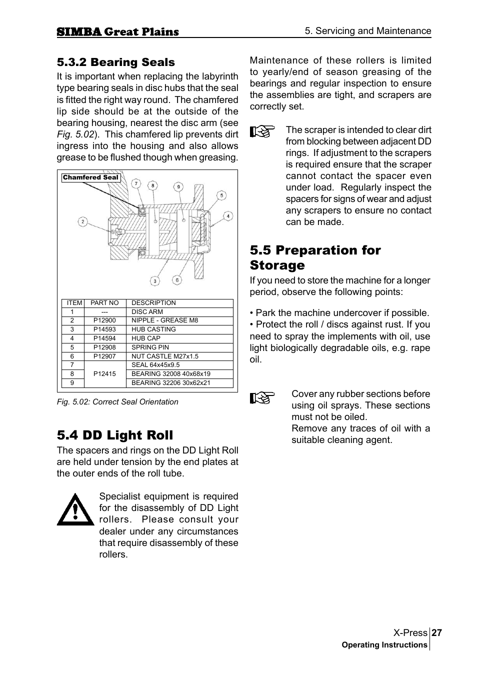 4 dd light roll, 5 preparation for storage, 2 bearing seals | Great Plains P17917B Operator Manual User Manual | Page 27 / 136