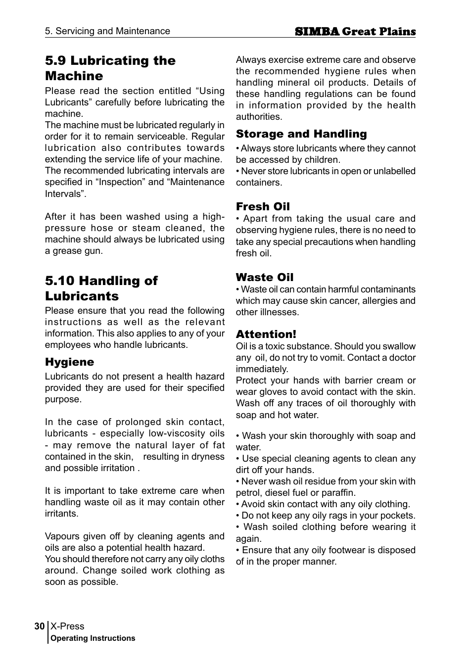 9 lubricating the machine, 10 handling of lubricants | Great Plains P17917B Operator Manual User Manual | Page 30 / 136