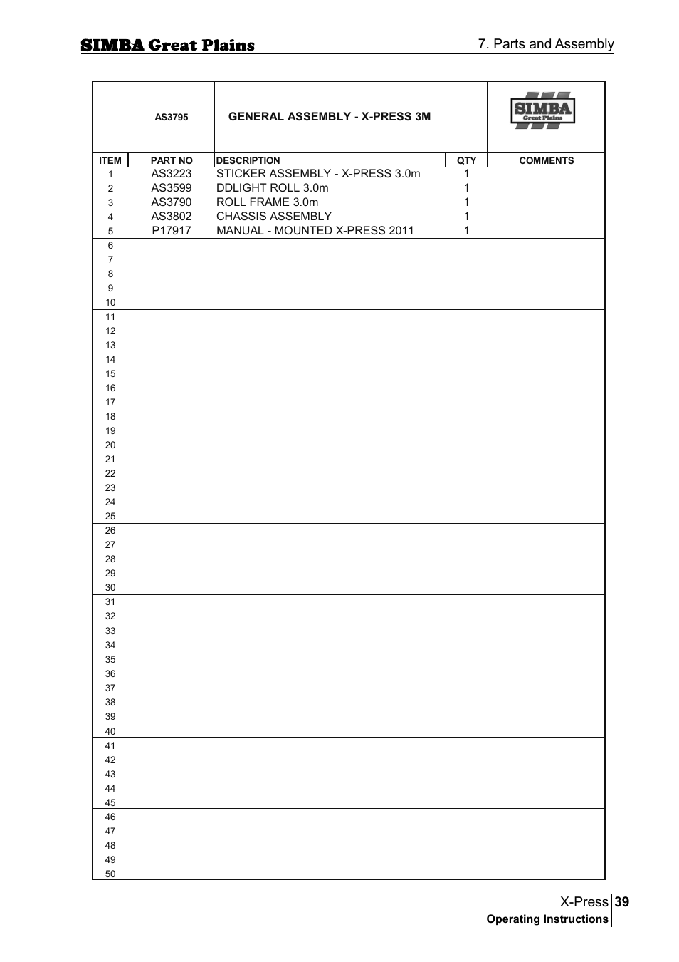 39 x-press, Parts and assembly | Great Plains P17917B Operator Manual User Manual | Page 39 / 136