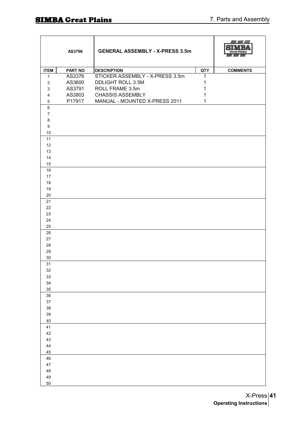 41 x-press, Parts and assembly | Great Plains P17917B Operator Manual User Manual | Page 41 / 136