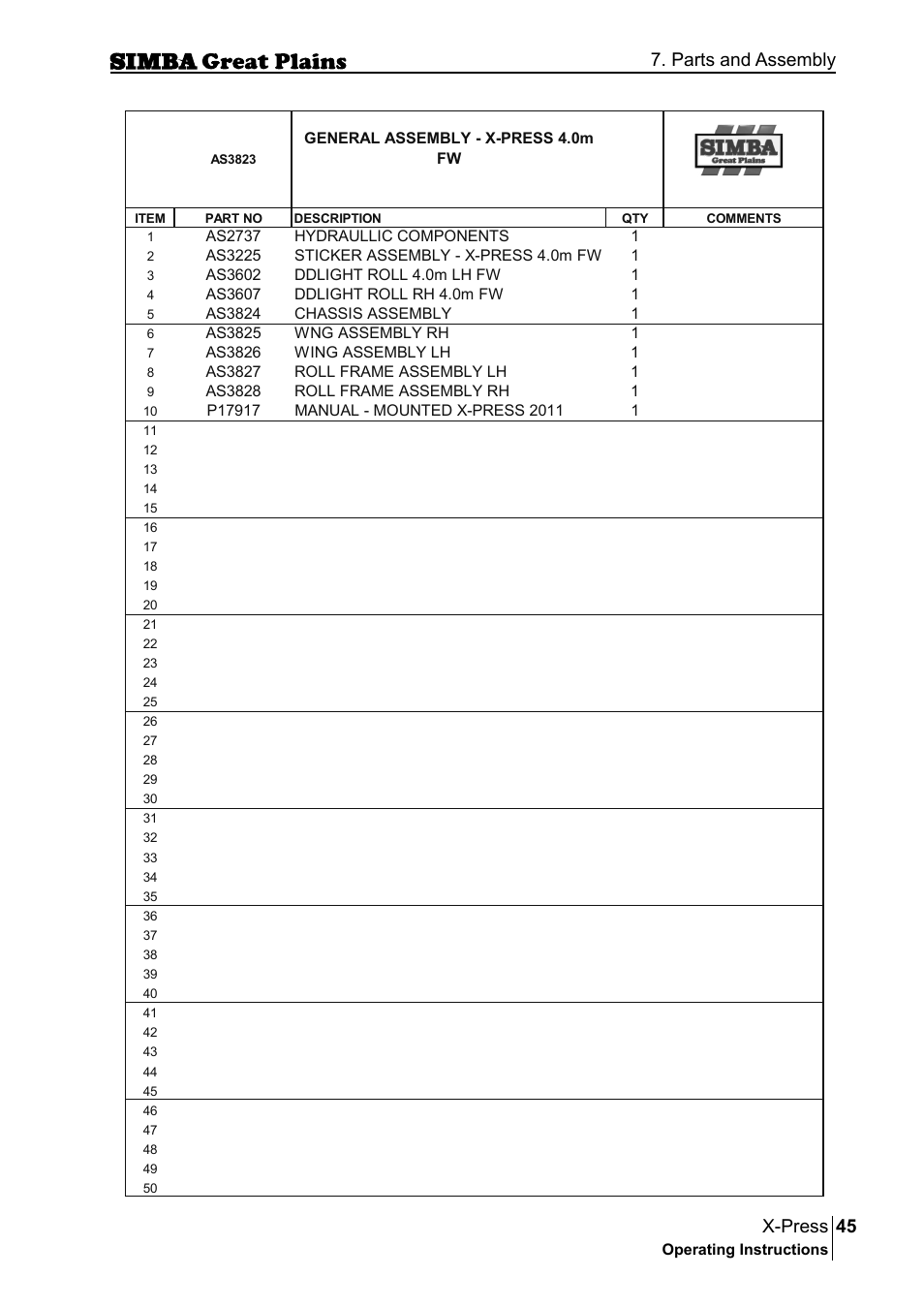 45 x-press, Parts and assembly | Great Plains P17917B Operator Manual User Manual | Page 45 / 136