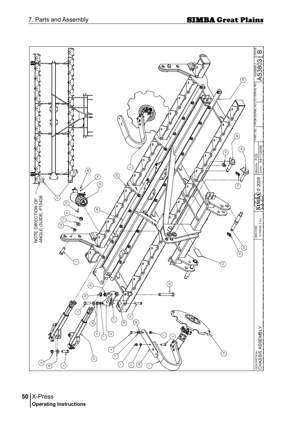 X-press, 50 7. parts and assembly, Bas 38 03 | Operating instructions, Si m b a, Ch as si s as se m bl y | Great Plains P17917B Operator Manual User Manual | Page 50 / 136